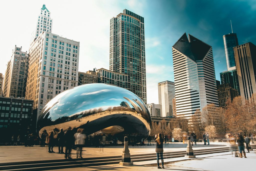 Chicago skyline with the Cloud Gate sculpture